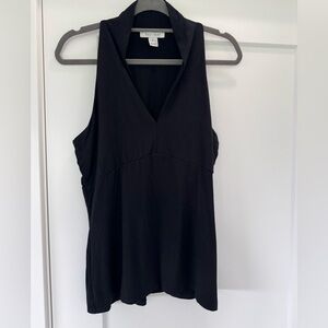 White House Black Market Sleeveless Black Collared Top - Size L